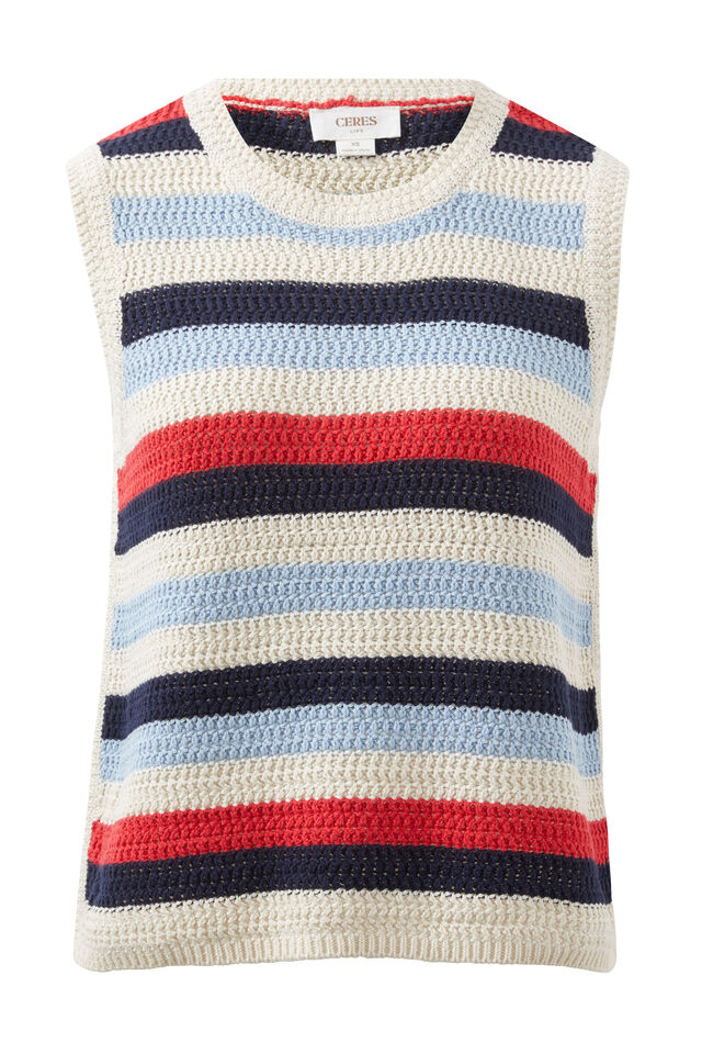 Textured Multi Stripe Knit Tank, HERITAGE RED STRIPE