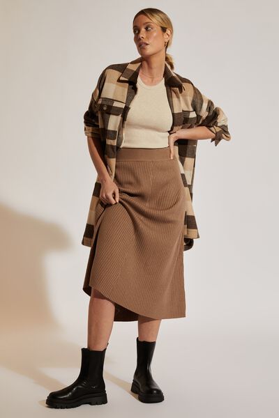Soft Knit A Line Skirt In Recycled Blend, TAUPE MARLE