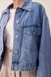 Cropped Denim Jacket With Organic Cotton, VINTAGE BLUE - alternate image 6