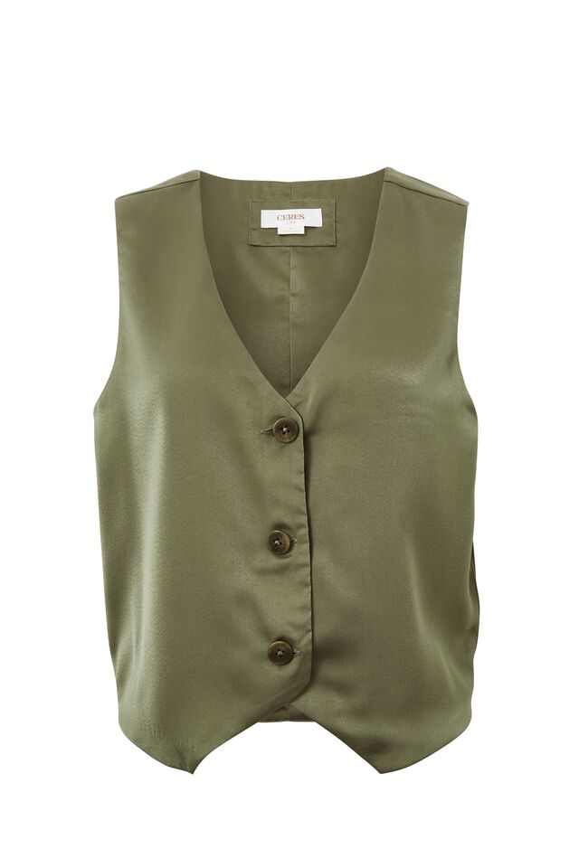 Satin Vest, SOFT OLIVE