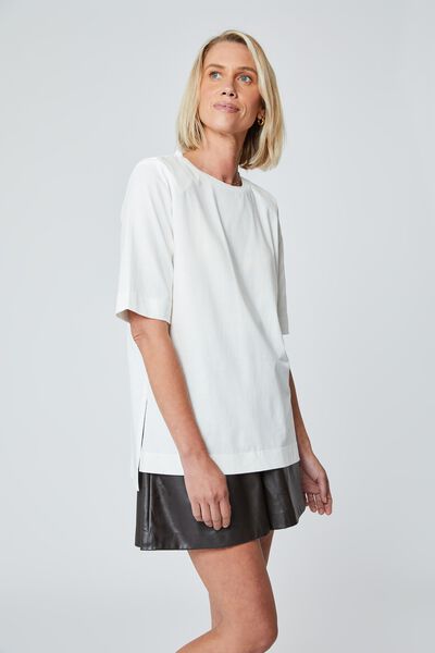 Shoulder Pad Tee In Organic Cotton Eh, WHITE