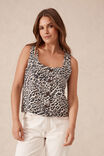 Square Neck Shell Top, LEOPARD LINEN BLEND - alternate image 1