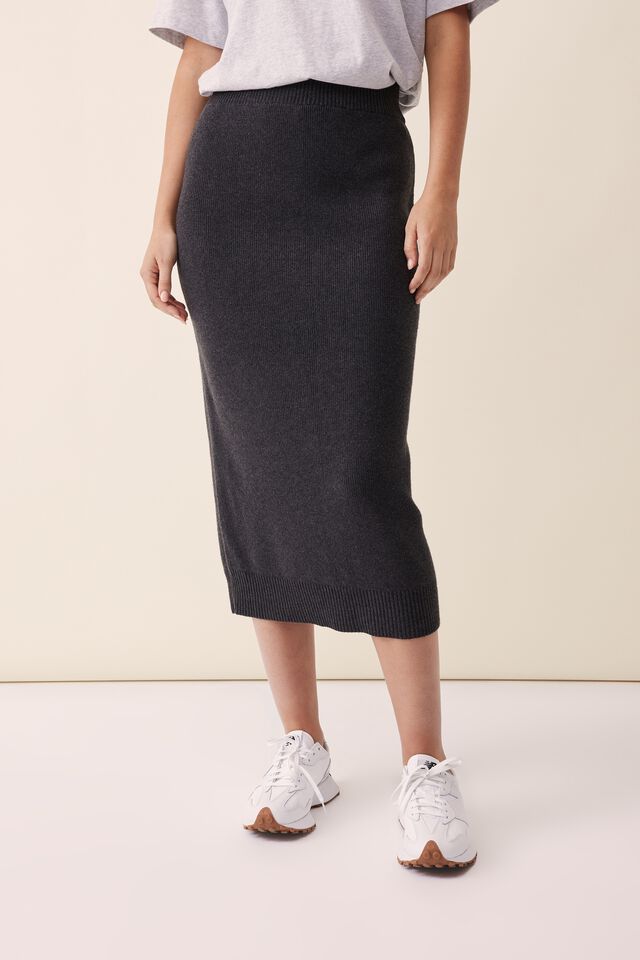 Soft Knit Tube Skirt, CHARCOAL MARLE