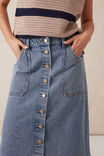Button Through Denim Midi Skirt, MID VINTAGE BLUE - alternate image 6