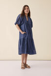 Tie Front Midi Dress In Organic Cotton Voile, SMOKE BLUE - alternate image 5