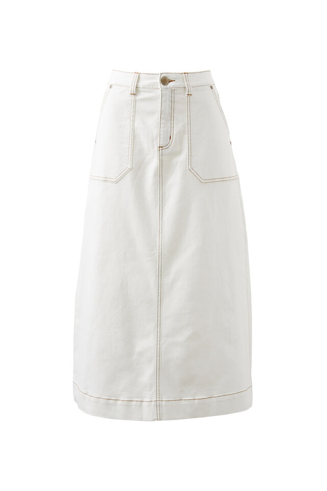 Patch Pocket Denim Midi Skirt, FRESH ECRU