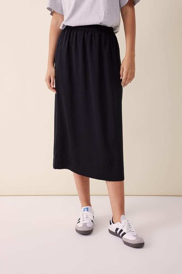 Satin Slip Skirt With Recycled Fibres, BLACK
