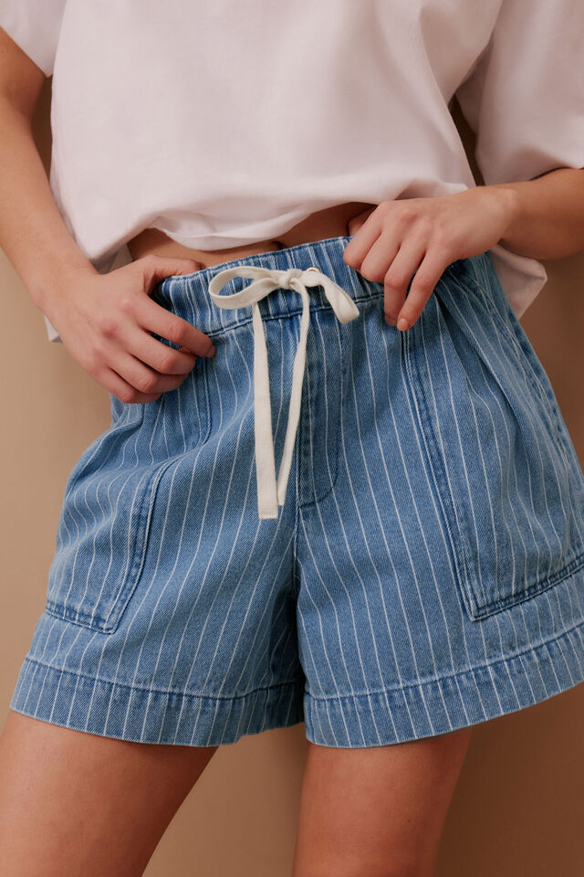Relaxed Everyday Short, INDIGO STRIPE