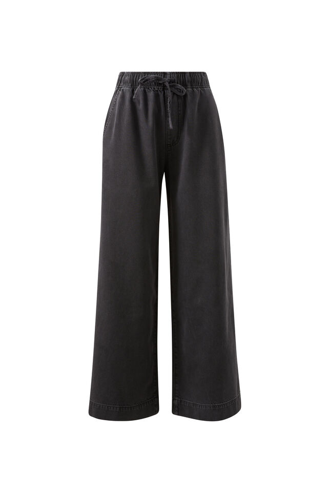 Andie Wide Leg Drawstring Pant, WASHED BLACK