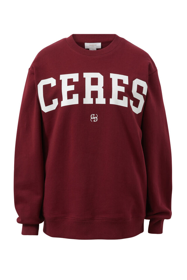 Isla Oversized Slouchy Crew, BURGUNDY HERITAGE LOGO