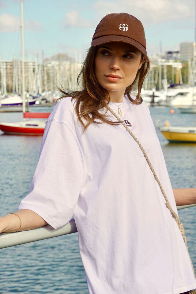 Liv Oversized Tee, WHITE /CHOC CL EMBROIDERY
