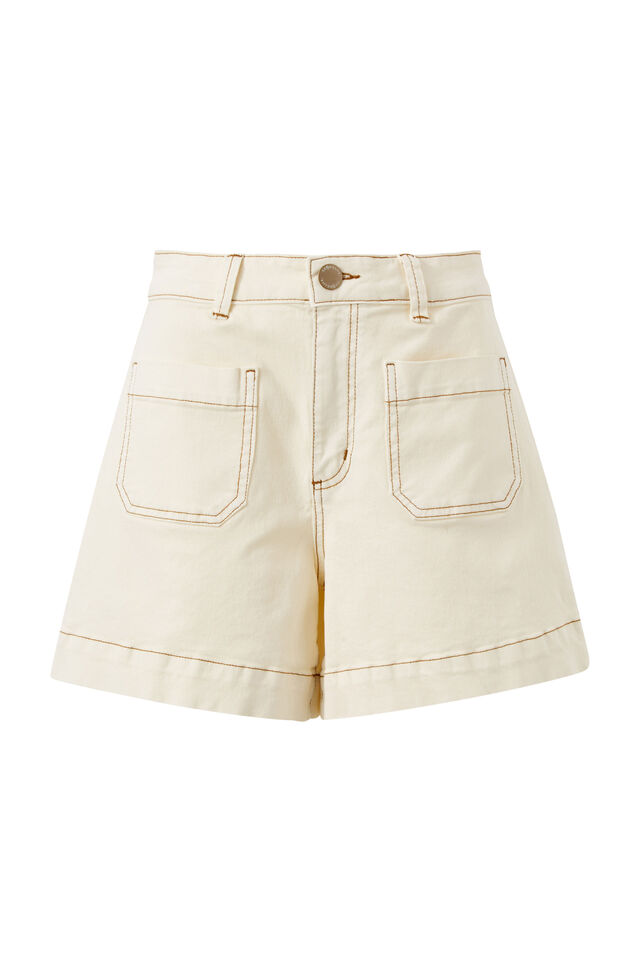 Esther Denim Patch Pocket Short, EGGSHELL