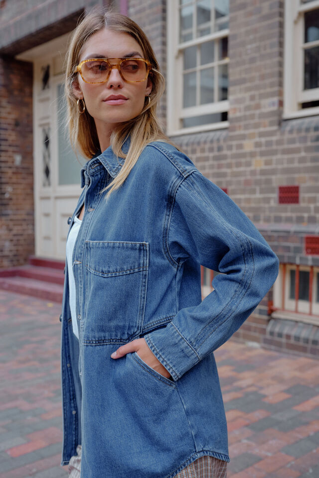 Bobbi Side Pocket Denim Shacket, INDIGO
