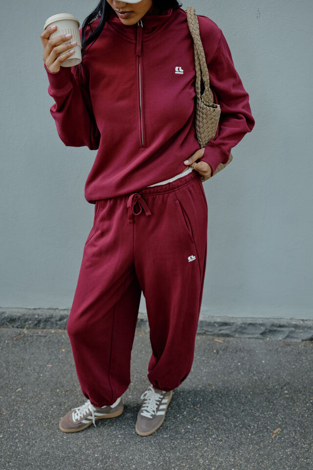 Lonny Oversized Half Zip Sweat, BURGUNDY