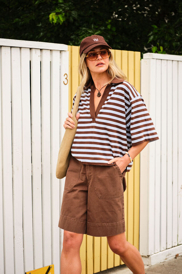 Arlie Short Sleeve Rugby, CHOC/CHALK STRIPE