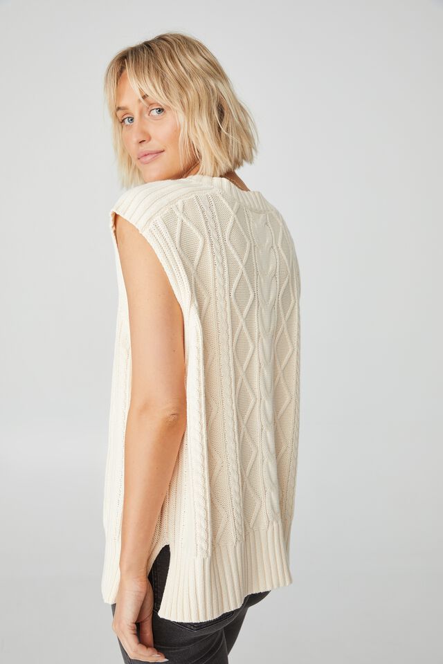 Organic Cotton Knit Vest, ECRU