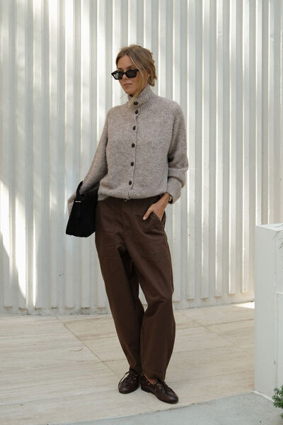 Riley Funnel Neck Tab Cardi, OAT MARLE