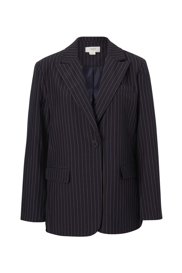 Heritage Blazer, INK PINSTRIPE IN RESCUED FABRIC