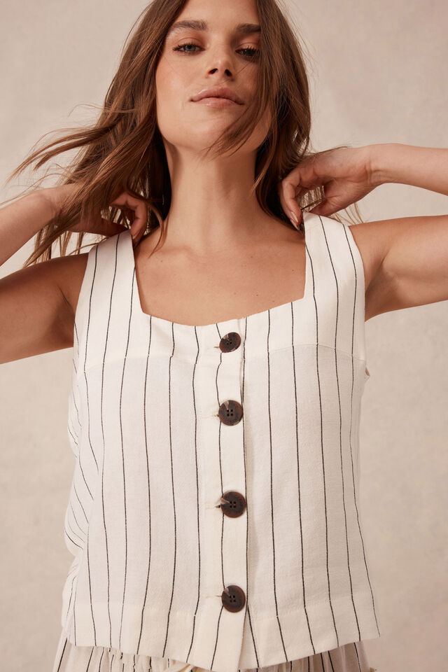 Square Neck Shell Top, PINSTRIPE