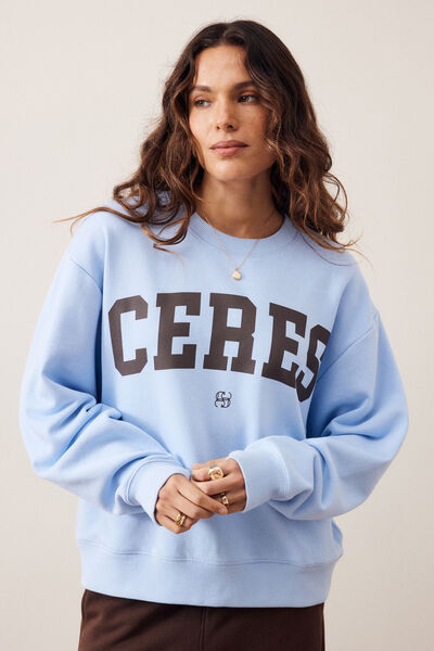 Mena Sporty Crew, CHINA BLUE/BRUNETTE VARSITY