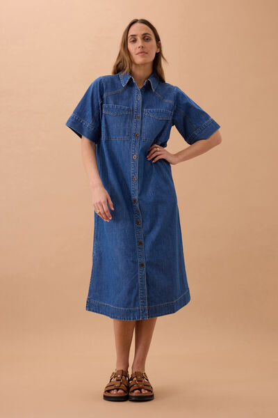 Ava Short Sleeve Midi Dress, FRESH INDIGO