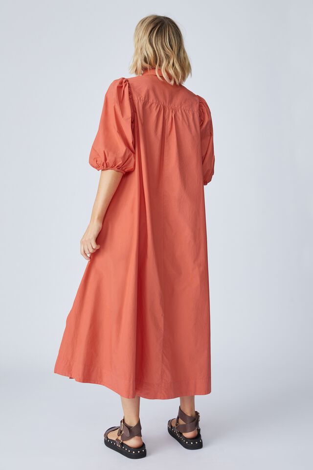 Puff Sleeve Maxi Dress In Organic Poplin, SPICED PINK