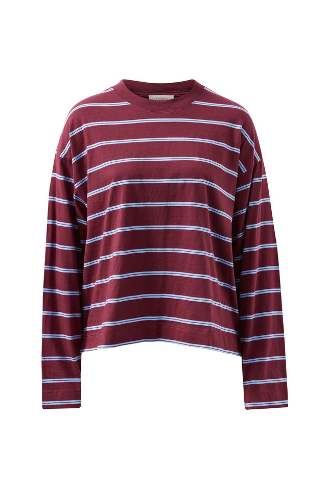 Beau Long Sleeve Slouchy Tee, WASHED BURGUNDY/SKY BLUE