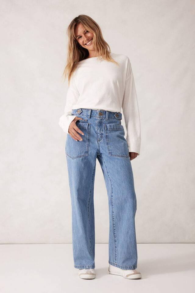 Relaxed Front Pocket Tab Jean, VINTAGE BLUE