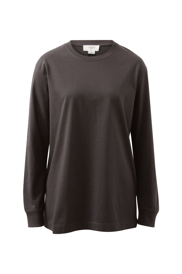 Longline Long Sleeve Cuff Tee, PHANTOM/BLACK MONOGRAM EMBROIDERY