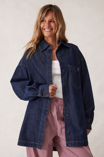 Long Sleeve Denim Shirt Jf, MIDNIGHT