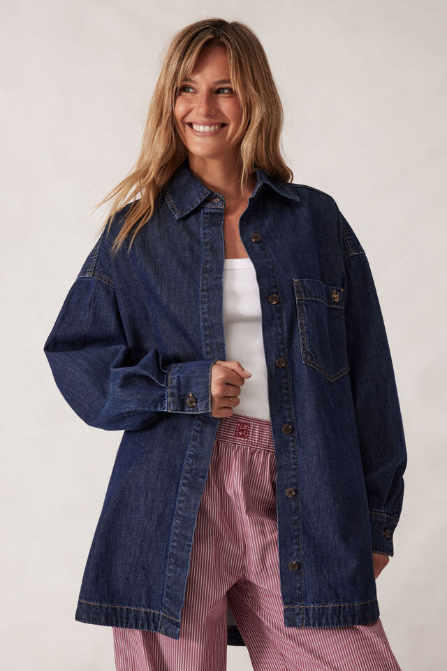 Long Sleeve Denim Shirt Jf, MIDNIGHT