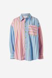 Colour Block Poplin Stripe Shirt In Organic Cotton, CLOUD AND SUMMER PINK STRIPE - alternate image 5