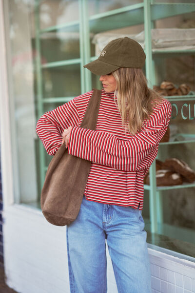Beau Long Sleeve Slouchy Tee, MULBERRY/RED/STONE STRIPE