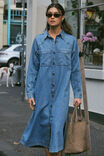 Long Sleeve Yoke Detail Midi Dress, VINTAGE BLUE - alternate image 3