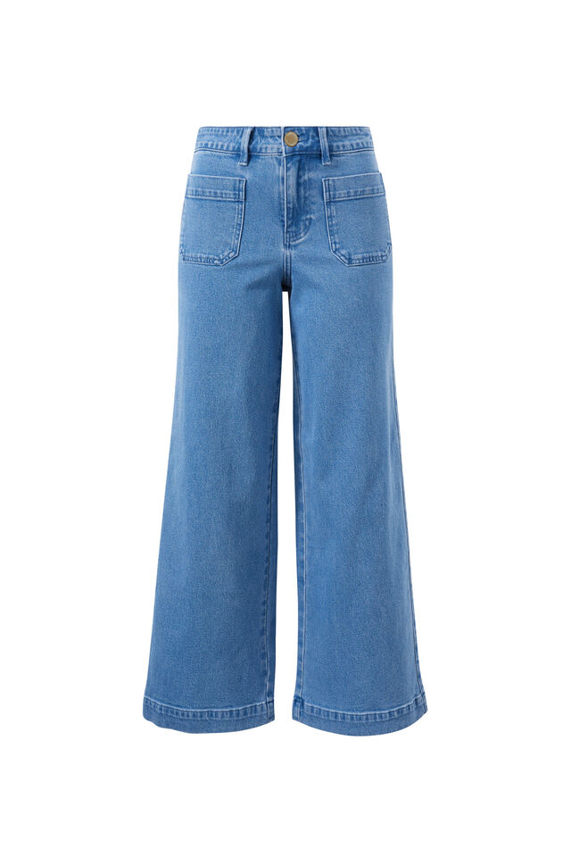 Wide Leg Patch Pocket Jean, WASHED INDIGO