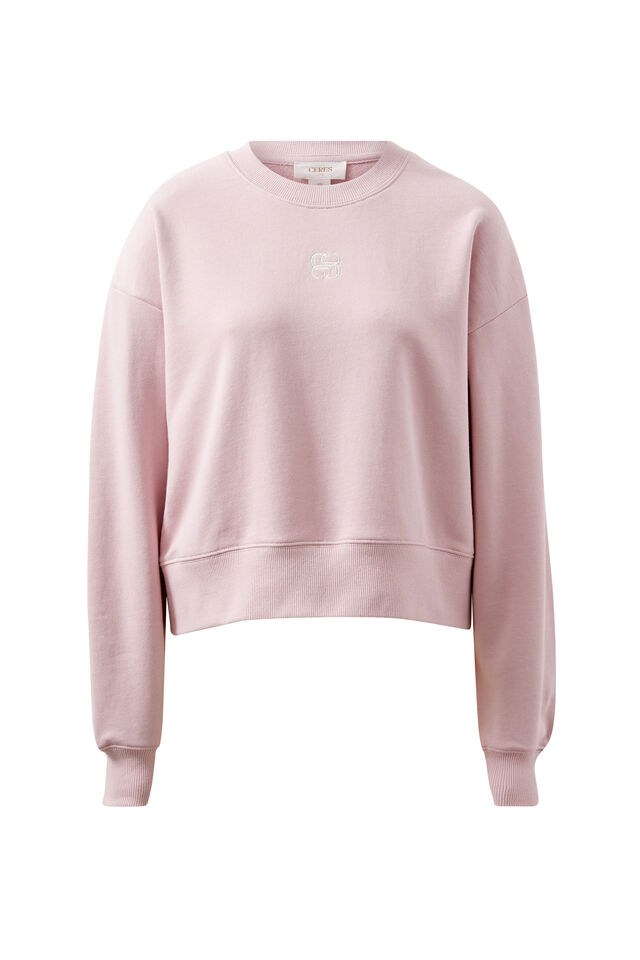 Cropped Slouchy Crew, BLUSH EMBROIDERY LOGO