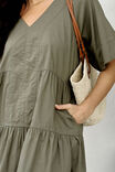 Tiered Poplin Mini Dress, SOFT OLIVE - alternate image 3