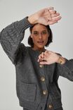 Cable Sleeve Cardigan In Recycled Blend Yarn, CHARCOAL MARLE - alternate image 4