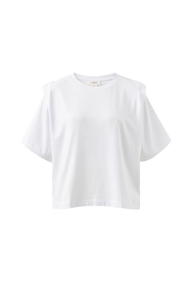 Rainey Pleat Sleeve Tee, WHITE