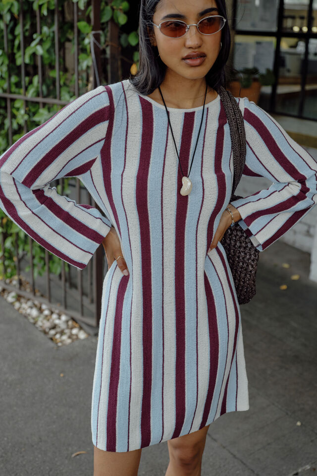 Chloe Stripe Knit Mini Dress, BLUE WINE STRIPE