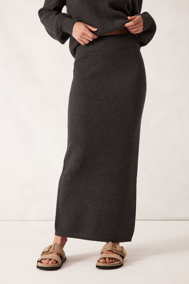 Soft Knit Maxi Skirt, CHARCOAL MARLE