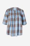 Shirred Tie Tunic In Cotton Linen Blend, BLUE SKY TAUPE GINGHAM - alternate image 2