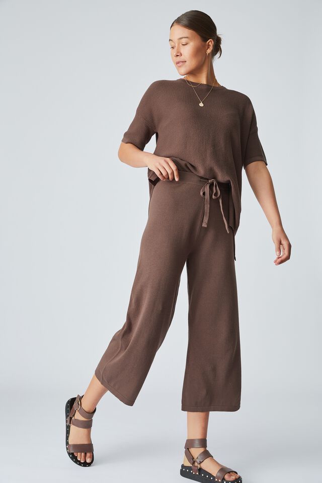 Crop Knit Pant In Organic Cotton, BITTER CHOCOLATE