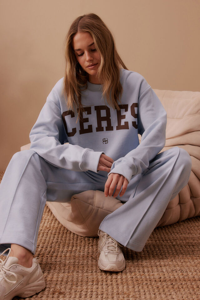 Isla Oversized Slouchy Crew, CHALK BLUE HERITAGE LOGO