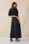 Flared Denim Midi Skirt, WASHED BLACK RESCUED DENIM - alternate image 3