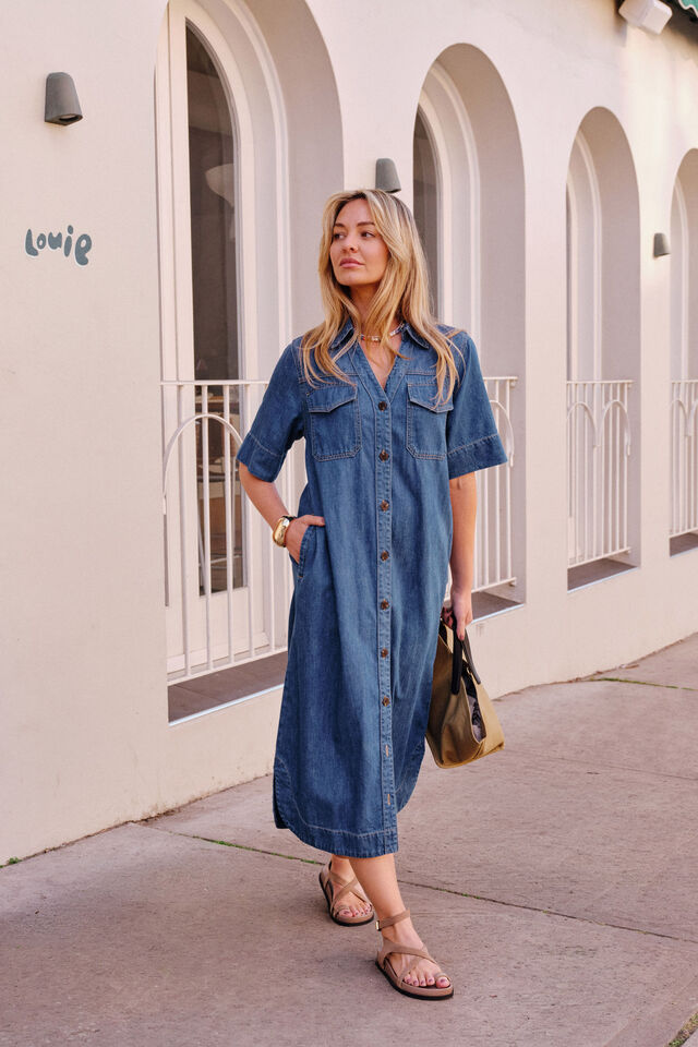 Sloane Short Sleeve Midi Dress, TRUE INDIGO