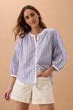 Woven Collarless Top, COLLEGE BLUE LADDER STRIPE - alternate image 1