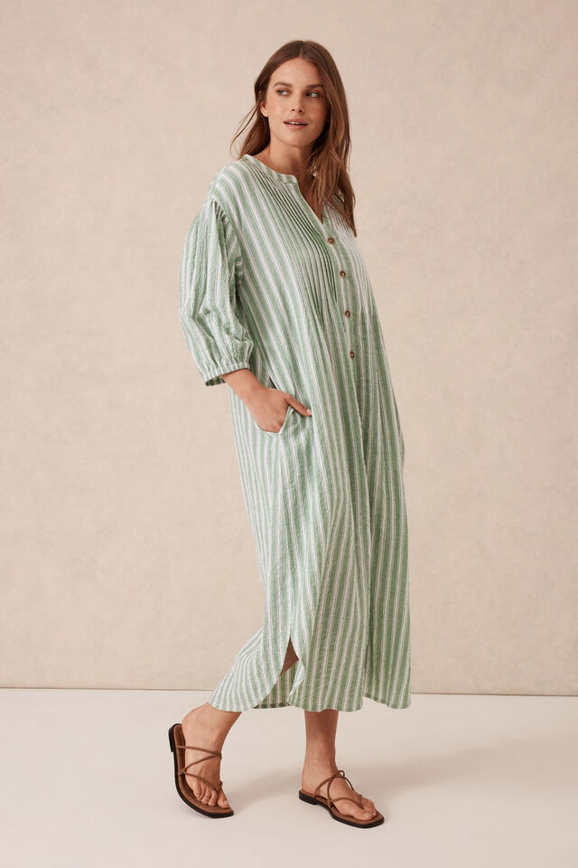Crinkle Midi Dress, GRASS GREEN WHITE STRIPE