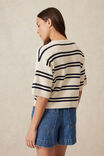 Boxy Short Sleeve Knit Cardi, ECRU/NAVY STRIPE - alternate image 3