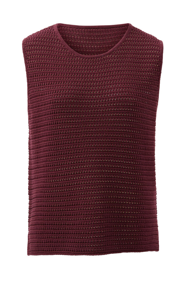 Margot Mesh Knit Tank, WINE